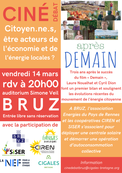 Un ciné-débat autour des mouvements d'énergie citoyenne, le 14 mars à Bruz